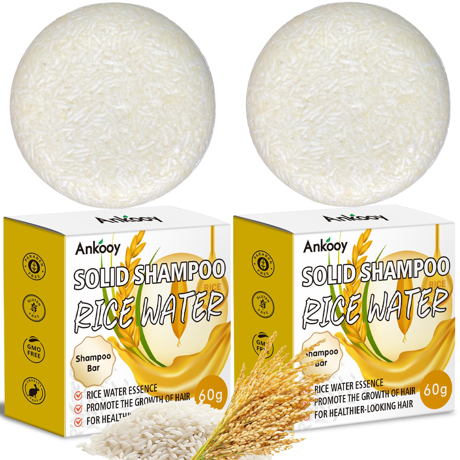 Photo 1 of 2 Pack Rice Water Shampoo Bar for Hair Growth,Deep Cleansing Rice Shampoo Bars,Solid Soap for Women and Men,Reduce Breakage,Anti Hair Loss,Boosts Shine -Paraben/Silicone & Sulfate-Free,Vegan Hair Care