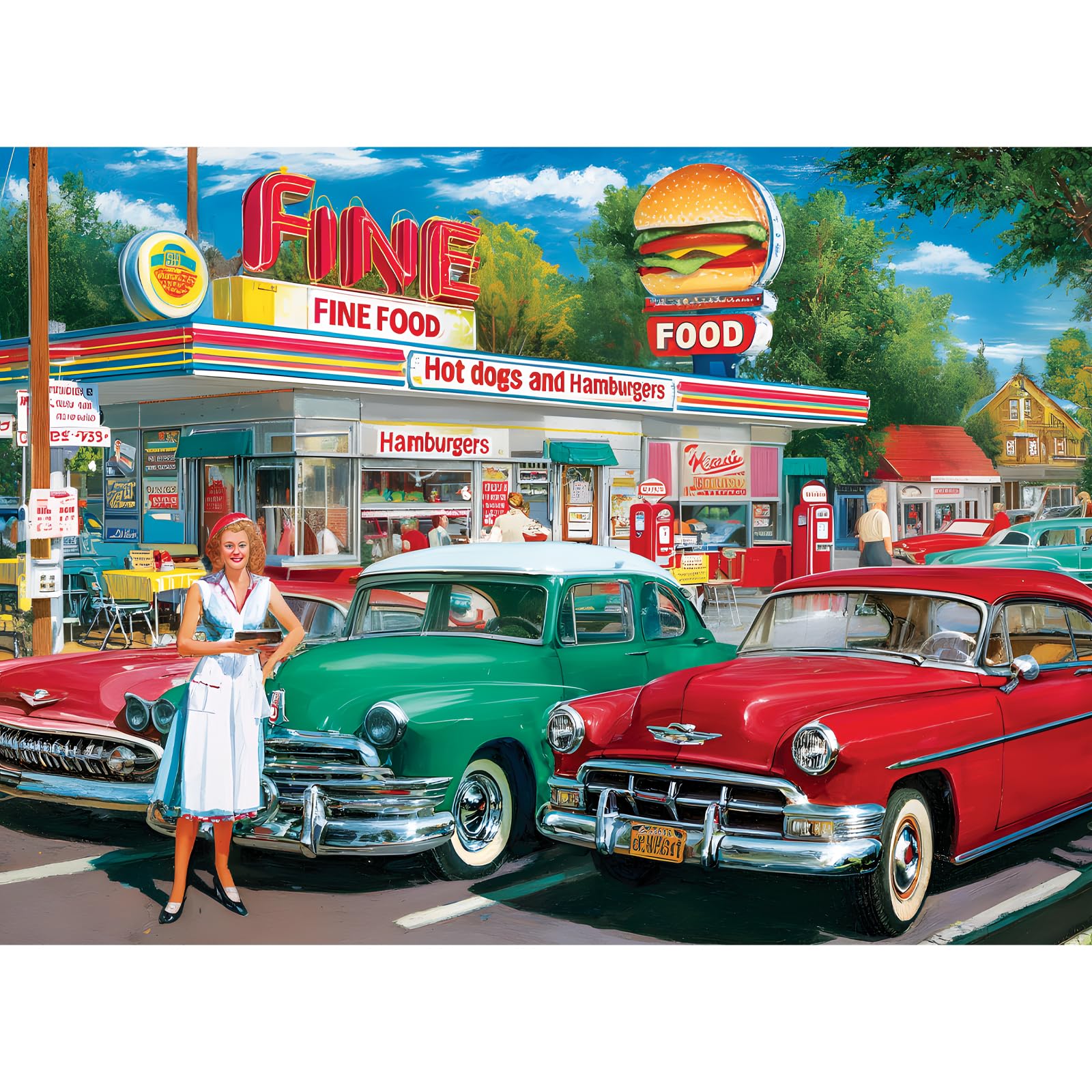 Photo 1 of 500 Pieces Jigsaw Puzzles, Retro Style 500 Piece Puzzles for Adults, Car and Food Station Jigsaw Puzzles, Interlock Perfectly Letter on Back, Home Decor Birthday Party Gift Toy Age 12+, 20.5 x 15 in