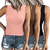XIEERDUO Womens Summer Tank Tops Racerback High Neck Basic Casual Slim Fit Sleeveless 3 Pack