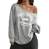 SOLY HUX Women's Off The Shoulder Sweatshirts Oversized Streetwear Long Sleeve Graphic Pullover Tops