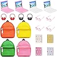 20 Pieces Mini Backpack for Dolls Dollhouse Accessories Include Tiny Micro Backpack with Zipper Laptop Books Headsets Sunglasses Cute School Scene Simulation Toys for 1/12 1/6 Scale(Elegant Style)