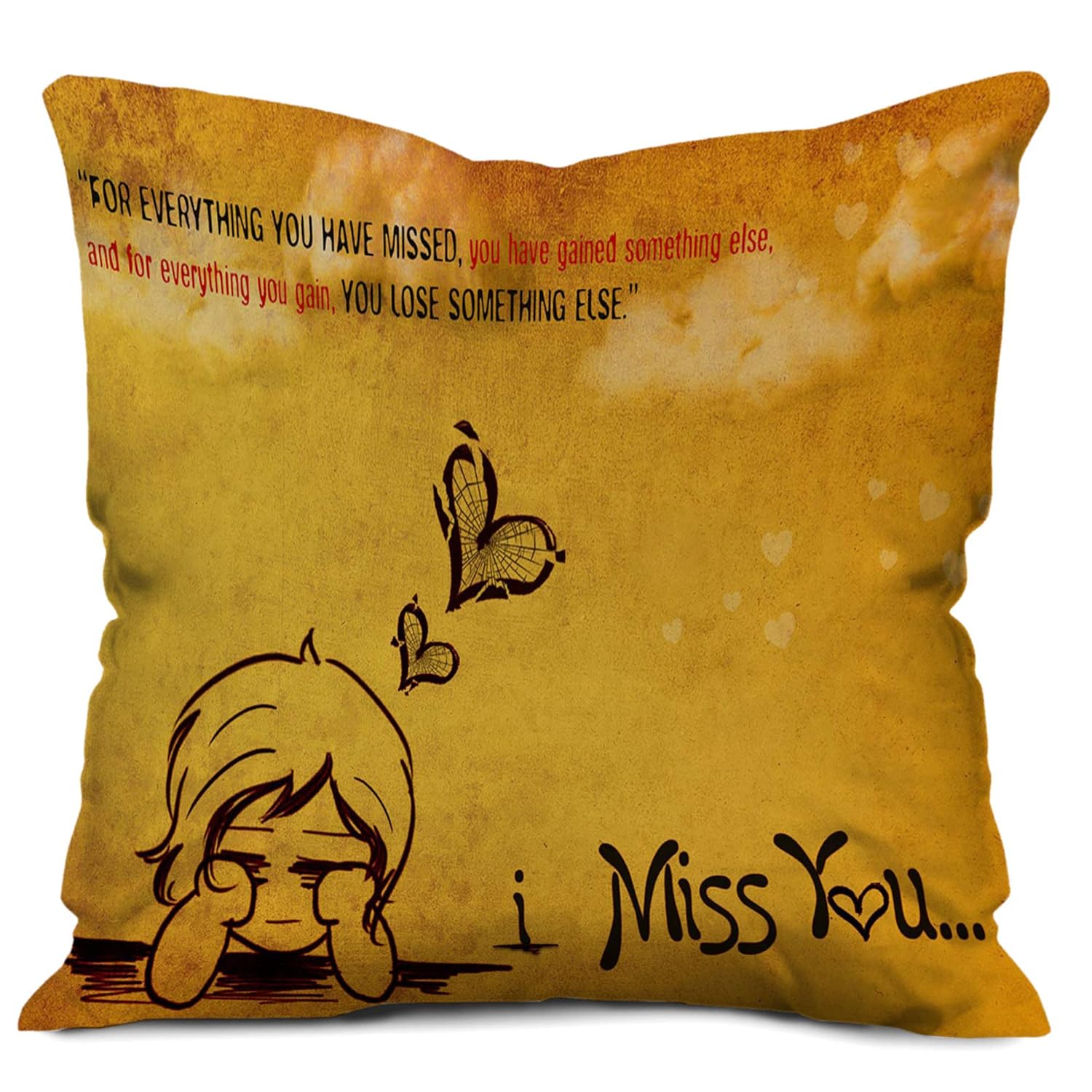 Buy Gemshop I Miss You Text Printed Micro Satin Cushion Cover With