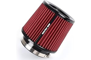 TIEVISHO 4 Inches Cold Air Intake Filter 3" or 3.5" or 4" High Performance Washable Clamp-On Replacement Cone Air Filter 3 in 1 Size Red