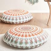 Codi Floor Pillows 2 Pack, Large Meditation Cushions for Adults, 32-inch | Oversized round seating for yoga &amp; zen, Supportive shredded memory foam filling, Removable machine washable boho cover, Coral