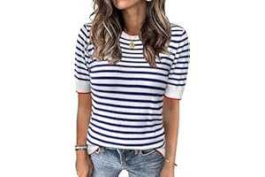 LAFURAL Womens Tops Summer Short Sleeve Shirts Striped Sweater Cute Casual Top Trendy Women Clothing Crewneck Knit Blouses