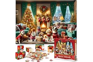 QIFEYLA Jigsaw Puzzle Advent Calendar 2024 Christmas Puzzles for Kids and Adults 1008 Pieces in 24 Boxes for Countdown Christmas Gift for Boys Girls Men Women - Pets' Christmas Group Photo(27.56 x 19.68 Inch)