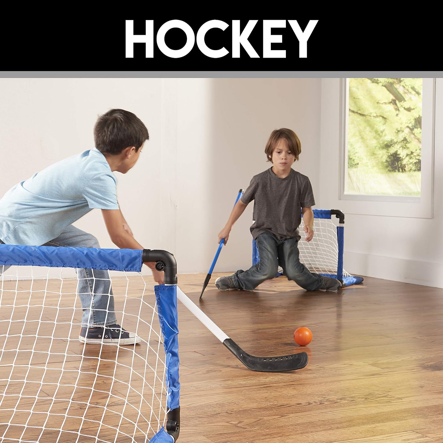 Franklin Sports Indoor Mini Goal Sports Set - 3 in 1 Kids Indoor Goal Set - Indoor Mini Floor Hockey, Knee Hockey, and Mini Soccer Set for Kids : Hockey Equipment : Sports & Outdoors