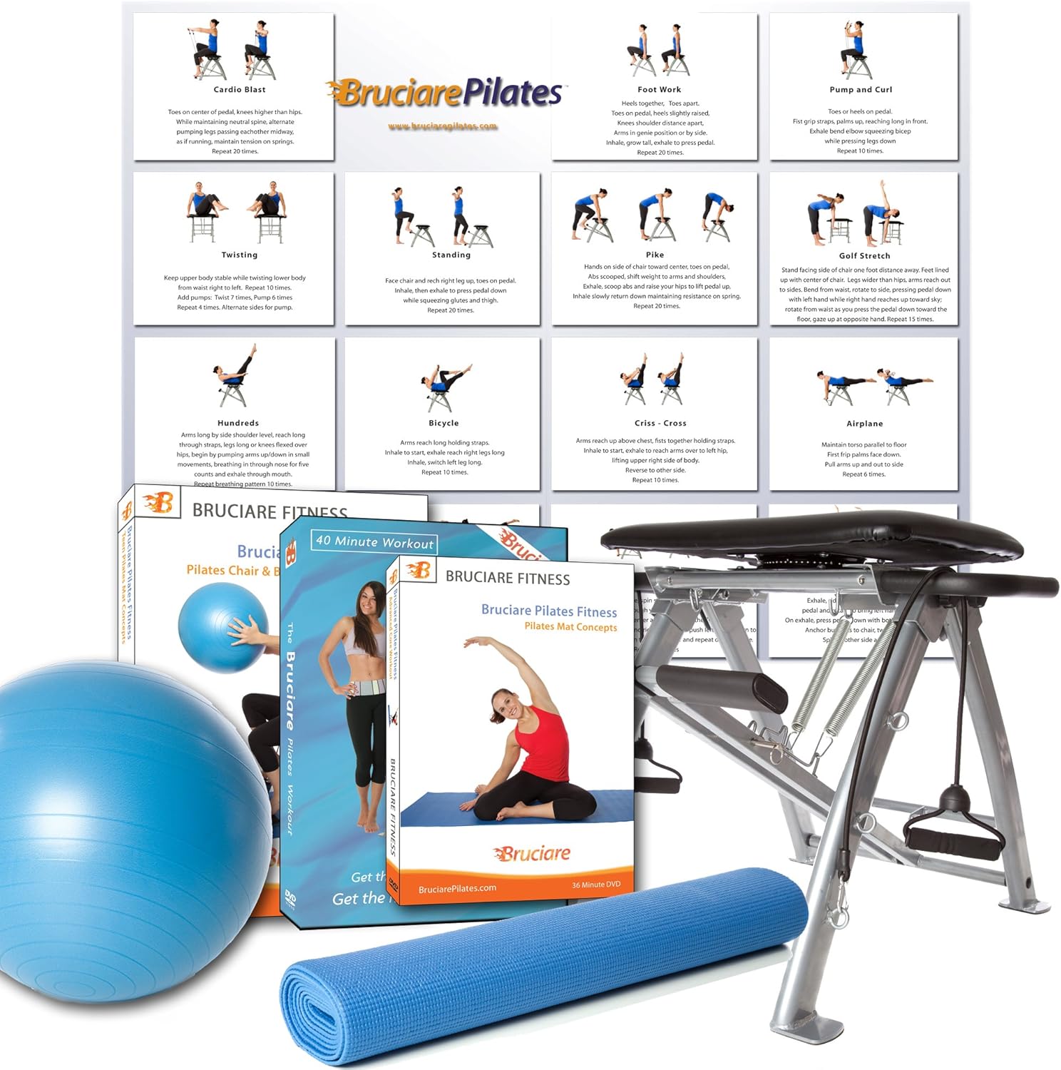 Pilates Chair Bonus Pack (Pilates Chair, Giant Double Sided Fitness