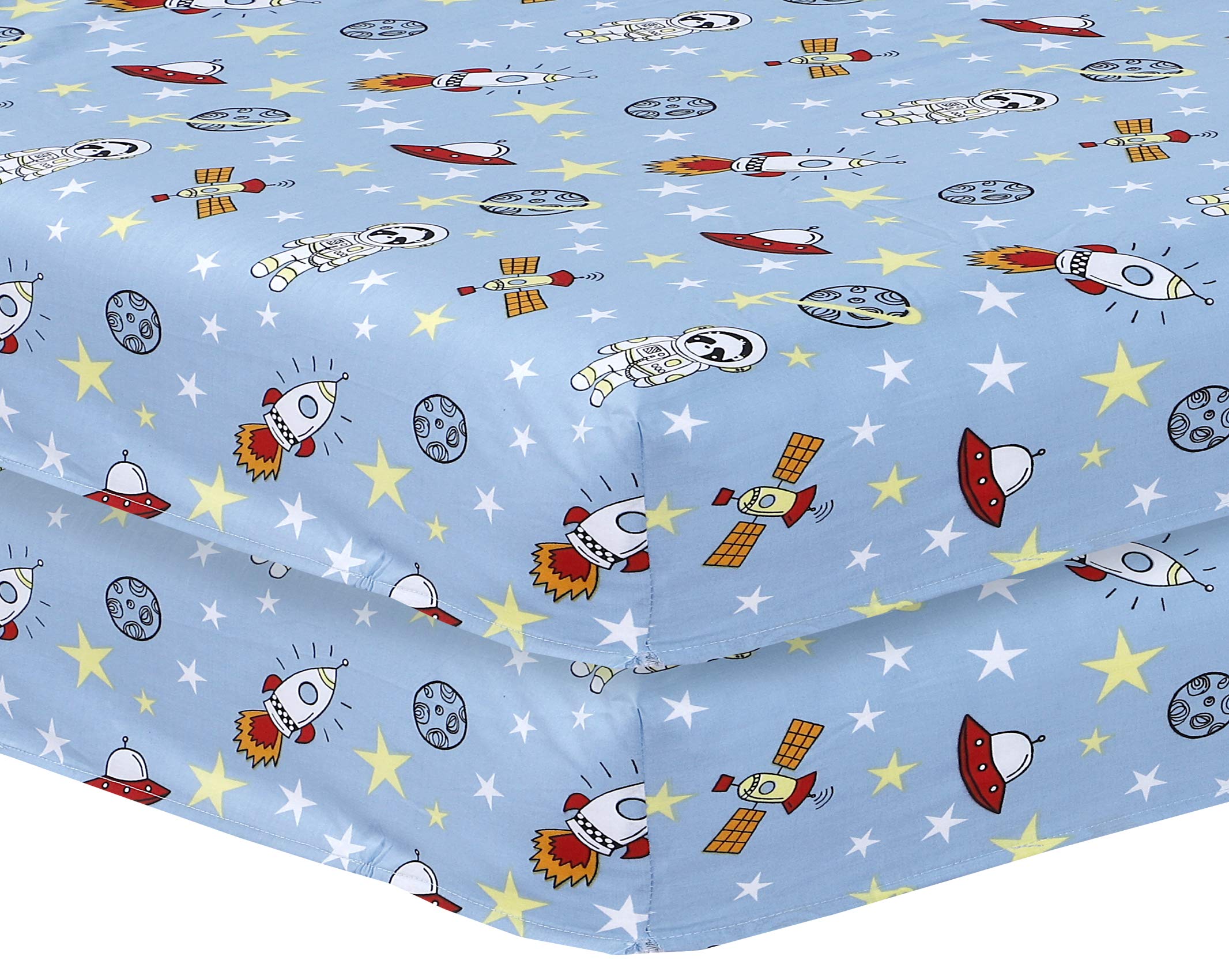 DTEX HOMES 2 x Cot Bed Sheets Super Soft Breathable Polycotton Fitted Sheet 140 x 70 cm (Space Blue)
