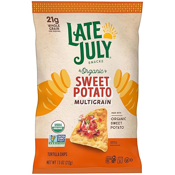 LATE JULY SNACKS, ORGANIC MULTIGRAIN SWEET POTATO TORTILLA CHIPS, 7.5-OZ. BAG