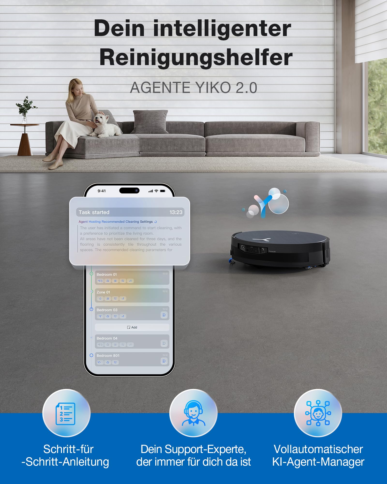 ECOVACS X12 OMNICYCLONE Saugroboter mit Wischfunktion, Blast & 22.000 Pa, FocusJet-System zur Fleckenvorlösung, OZMO Roller 3.0, Ausfahrender Wischmopp, PureCyclone 2.0 Auto-Entleerung, Silberschwarz 9
