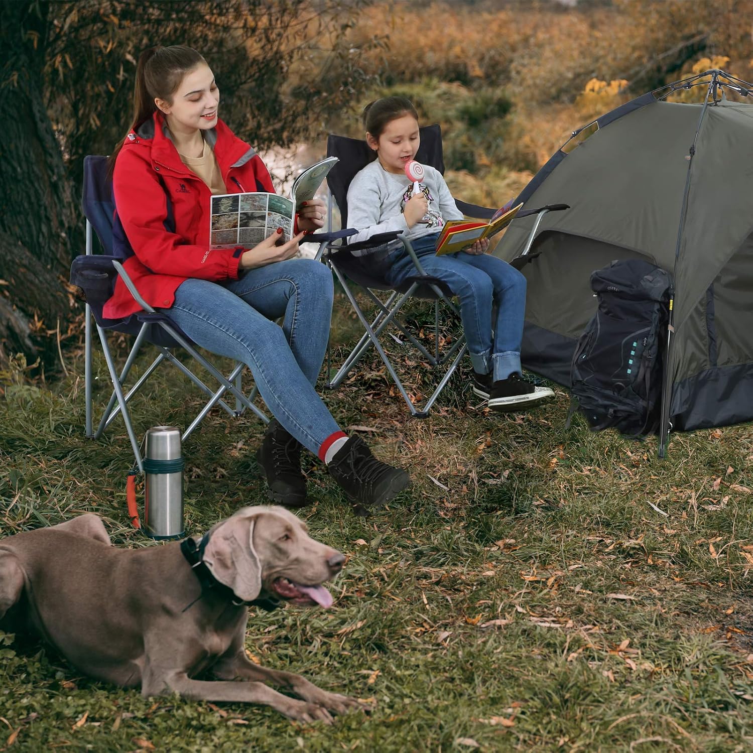 SONGMICS Folding Camping Chairs, Set of 2 Outdoor Chair, with Armrests, Cup Holder, Portable, 120 kg Capacity - Image 3