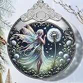 Stained Glass Dandelion Fairy Christmas Ornament - Holiday Home Decor - Tree Decoration - Gift Exchange Present Ideas