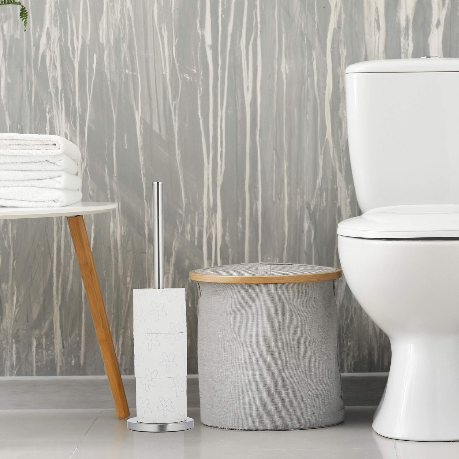 Relaxdays Toilet Paper Storage Holder, For 5 Rolls, Freestanding, Metal, Spare Rack, HxD: 55 x 15 cm, Silver - Image 3