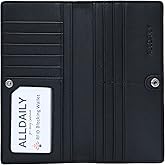 Alldaily Ultra Slim Thin Women Wallet RFID Blocking Credit Card Holder Bifold Long Ladies Billfold (Black)