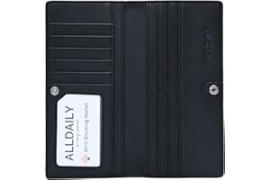 Alldaily Ultra Slim Thin Women Wallet RFID Blocking Credit Card Holder Bifold Long Ladies Billfold (Black)
