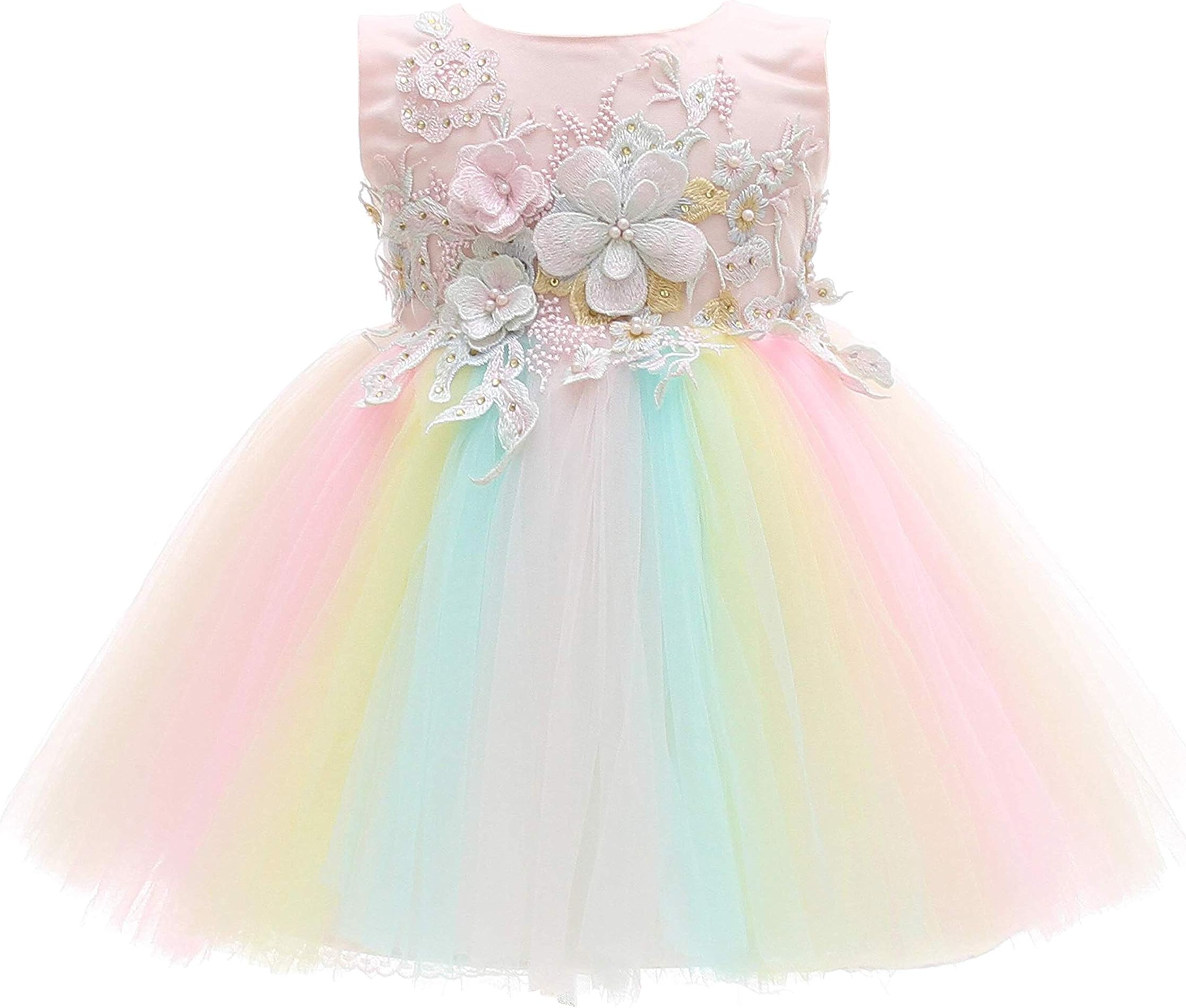 Weileenice Baby Girls Wedding Outfit Flower Lace Holiday Party Dress Christening Baptism Tulle Princess Tutu Dresses