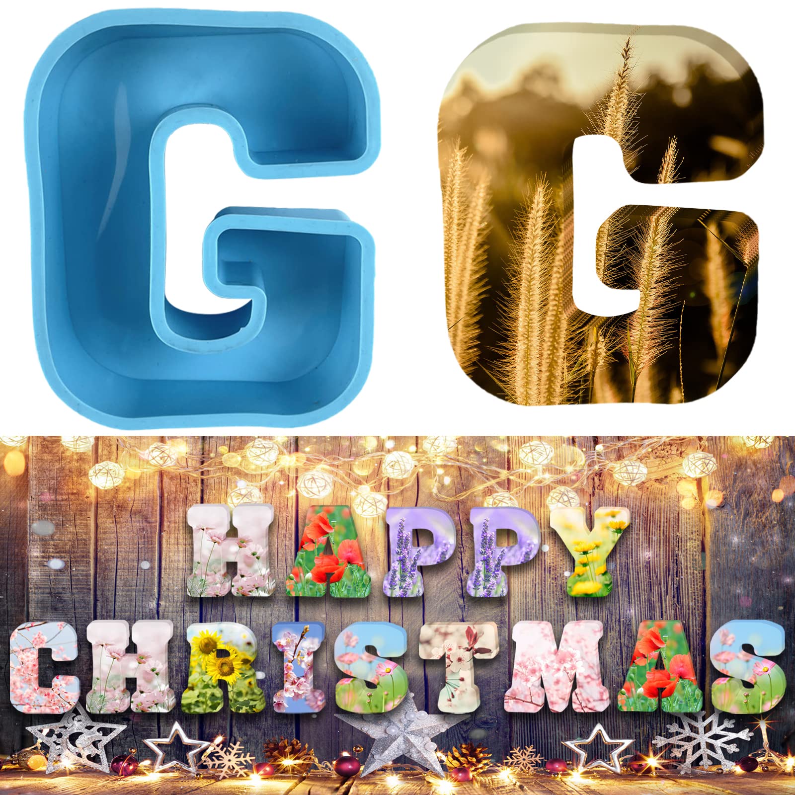 3D Alphabet Silicone Molds Large Letter Epoxy Molds for Resin 6 Inch DIY Resin Casting Letter Moulds Chocolate Baking Molds for Birthday Wedding Party Christmas Art Craft Ornaments (G)