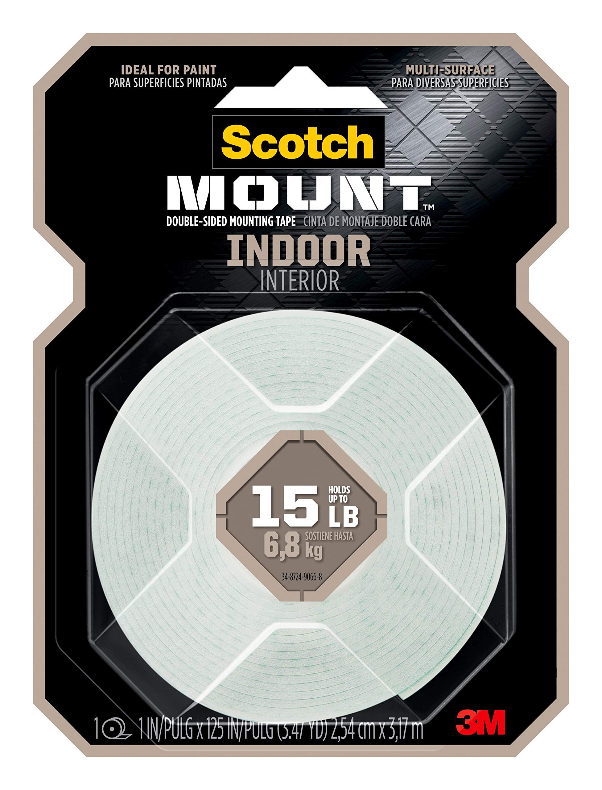 ScotchMount Indoor DoubleSided Mounting Tape 314HMED, 1 in x 125 in
