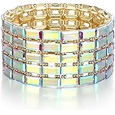 Flyonce Multi Row Crystal Bracelet for Women, Sparkly Rhinestone Stretch Bracelets for Wedding Party Brides Bridal