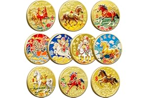 LAIAMER 10 Pcs Chinese Horse Coin 2026 Year of The Horse Zodiac Coin Gold Chinese Lucky Coin for Lunar Year Zodiac Blessing Souvenir Gifts with Protective Case
