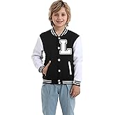 Icibgds Kids Baseball Jacket Letter Print Boys Girls Varsity Coat Casual Lightweight School Uniform With Button