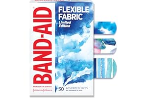 Band-Aid Brand Flexible Fabric Adhesive Bandages, Comfortable Flexible Protection & Wound Care for Minor Cuts & Scrapes, First Aid Bandage with a Water Color Design, Assorted Sizes, 30 ct
