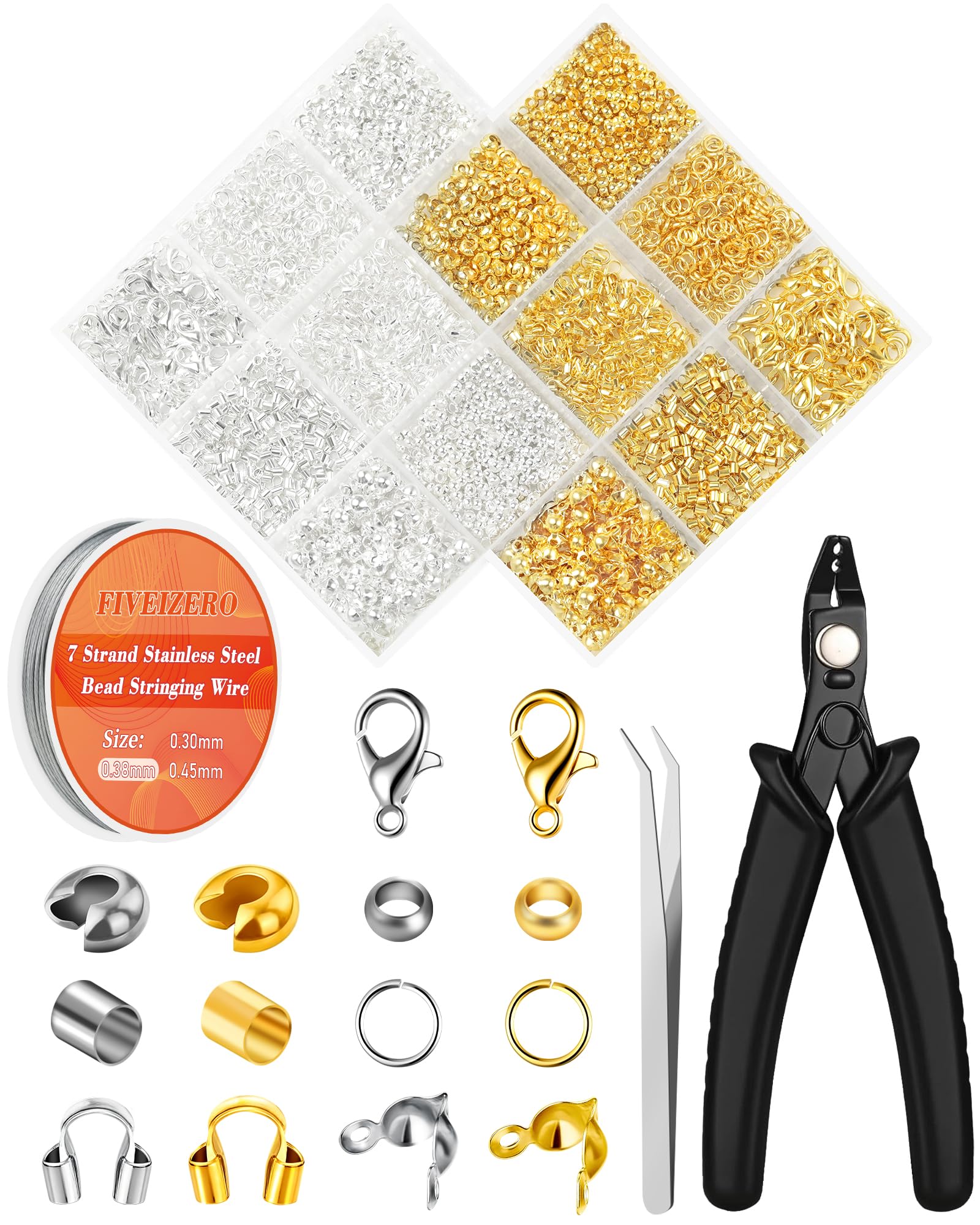 Photo 1 of 1950 Pcs Jewelry Making Cord End Kit,Crimp Tube Beads with Organizer Box,Includes Crimp Beads, Cover, Lobster Clasp,Jump Ring,Wire Guardians,Crimping Pliers & Beading Wire for Bracelets Necklace