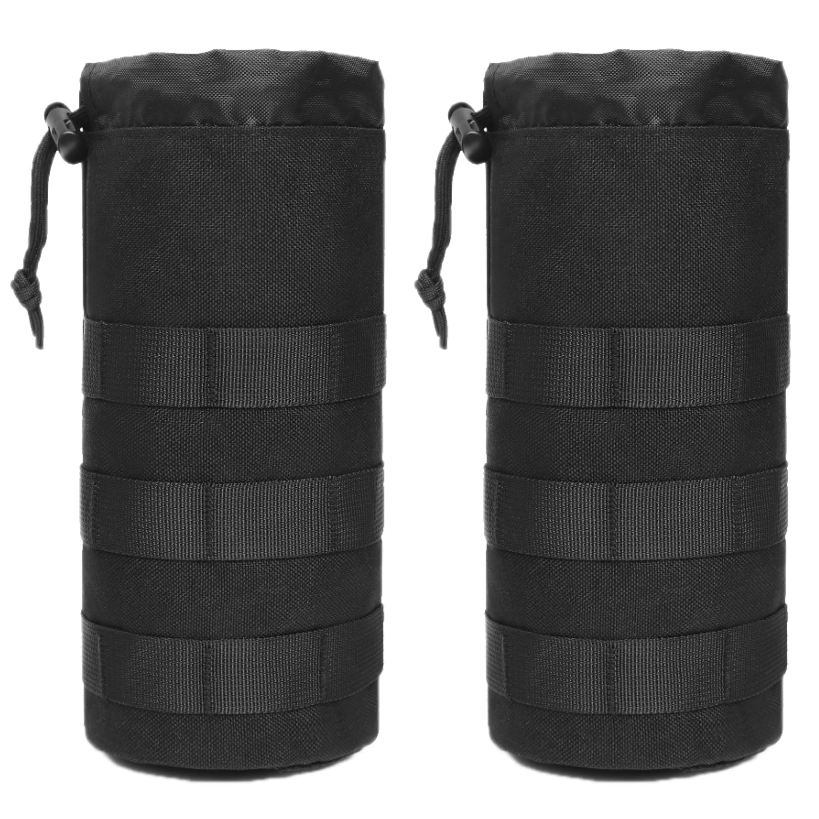 TRIWONDER Tactical Molle Water Bottle Pouch Hydration Carrier with Adjustable Drawstring for Military Backpack, Vest, Outdoor Hiking & Camping (Black, 2 Pack)