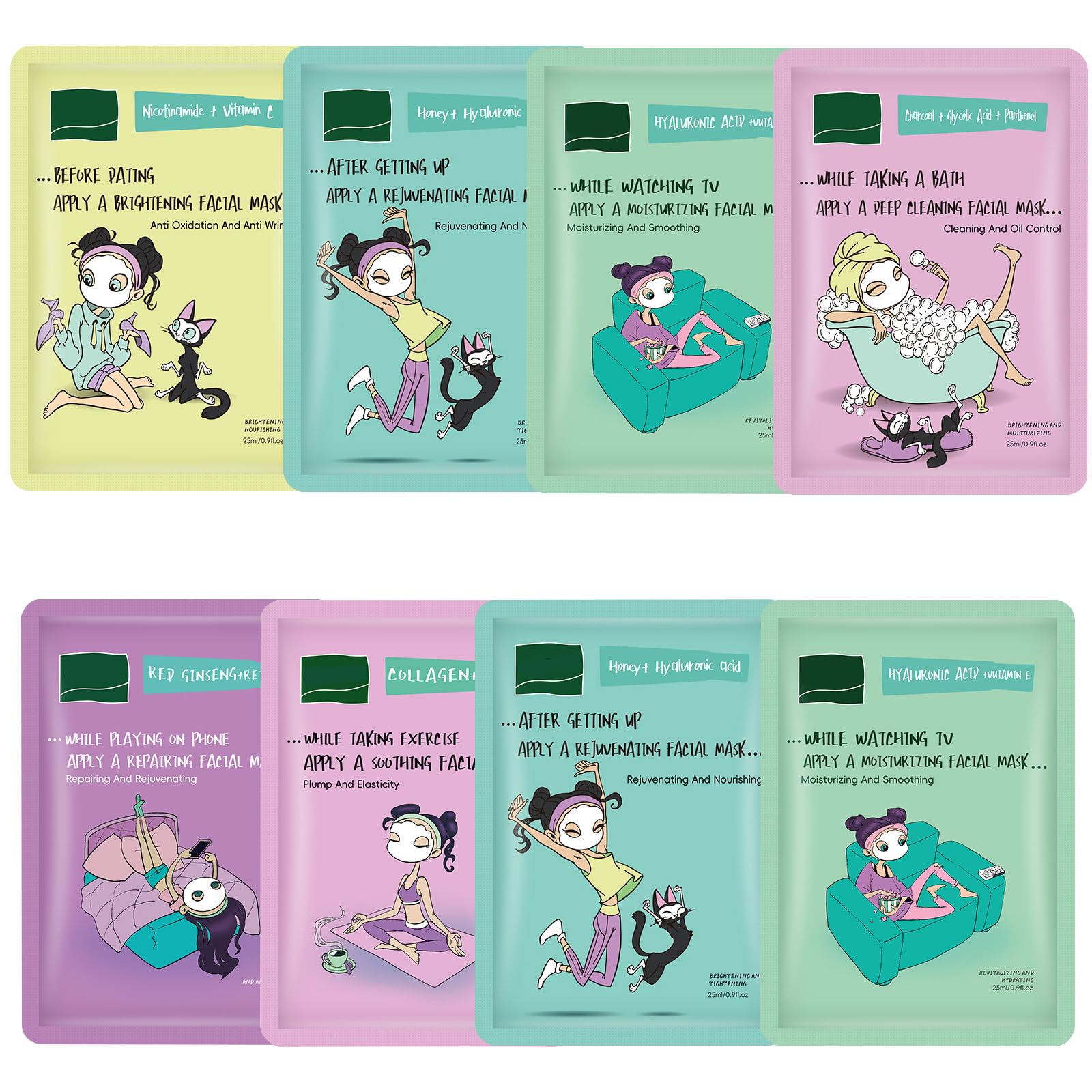 Asheyya 8PCS Face Masks for Girls, Hydrating Nourishing Face Masks for All Skin Types