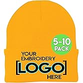 Custom Logo Beanies, 5 or 10 Pack - Add Your Embroidered Design - Personalized Winter Knit Cap Hats for Business