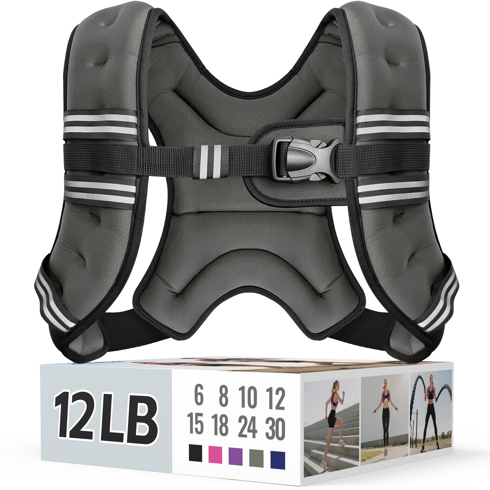 Photo 1 of Zeerun Weighted Vest for Women & Men with Reflective Stripe and Adjustable Buckle, Comfortable & Durable Rucking Vest for Walking, Running & Strength Training, 12LBS-Gray