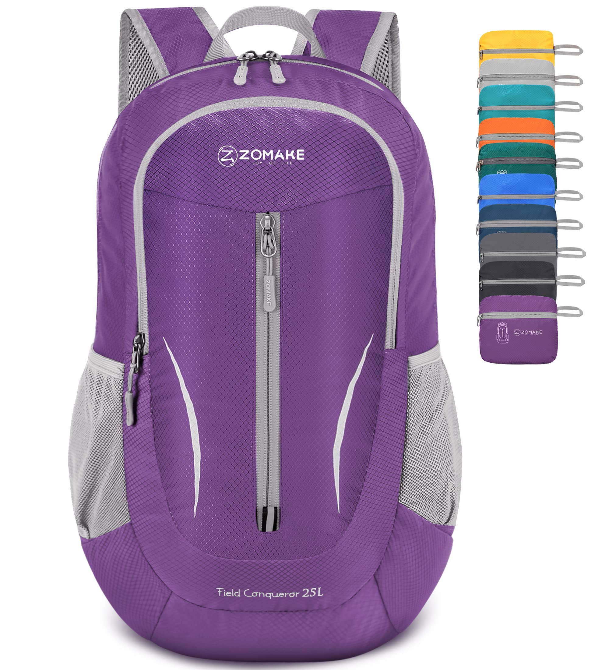 ZOMAKE Lightweight Foldable Backpack, Packable Rucksack 25L Folding Small Back Pack Foldaway Ultralight Daypack for Women Men Travel Hiking Walking (Purple)