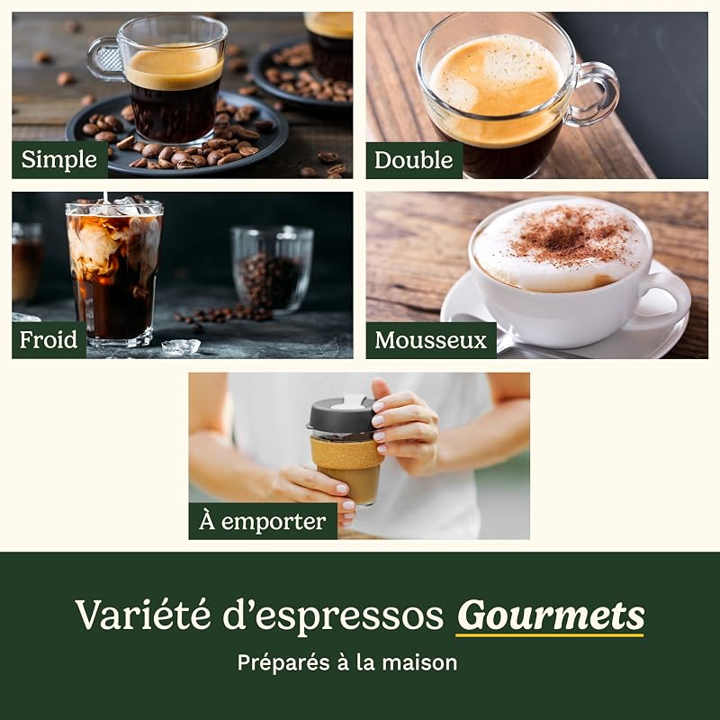 ® Machine à Espresso Slim | Espresso, Americano, Cold Brew | Mousseur à lait intégré | 15 bars | Porte-filtre sans fond | Compacte | Mug de voyage | Réservoir 1,5L