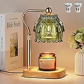 Candle Warmer Lamp with Timer Dimmer, Modern Wax Warmer for Scented Wax Jar Candle Warmer with 2 Bulbs, Adjustable Height Glass Lamp for Gifts for Women, Home Decor, Gold Green