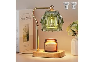 QIMH Candle Warmer Lamp with Timer Dimmer, Modern Wax Warmer for Scented Wax Jar Candle Warmer with 2 Bulbs, Adjustable Height Glass Lamp for Gifts for Women, House Warming Gifts, Home Decor, Gold Green
