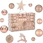 102PCS Assorted Rose Gold Christmas Ornaments,Shatterproof Plastic Christmas Ball Tree Ornaments Set for Tree Decorations