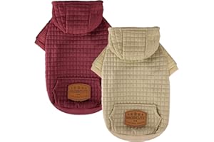 BAOBICUTE 2 Pack Dog Hoodie Sweaters for Small Medium Dogs Warm Dog Clothes for Large Dogs Soft Waffle-Like Laminated Sweatshirt Bulldog (Brown+Wine Red, S/M (Back: 13",Chest: 18.5", Neck: 12"))