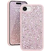 Ethanger for iPhone 16e Case Glitter, Girly Cute Bling Glittery Sparkle Cover with Shiny Diamonds Rhinestones for Women Girls, Soft Slim Shockproof Protective Phone Case for iPhone 16e, Pink