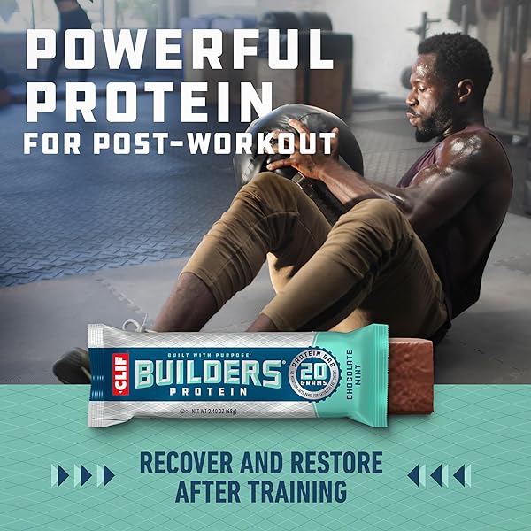CLIF BUILDERS PROTEIN BARS – CHOCOLATE MINT FLAVOR – 20G PLANT BASED PROTEIN – GLUTEN FREE – NON-GMO – LOW GLYCEMIC – NO ARTIFICIAL SWEETENERS – VALUE PACK, 2.4 OZ. (12 COUNT)