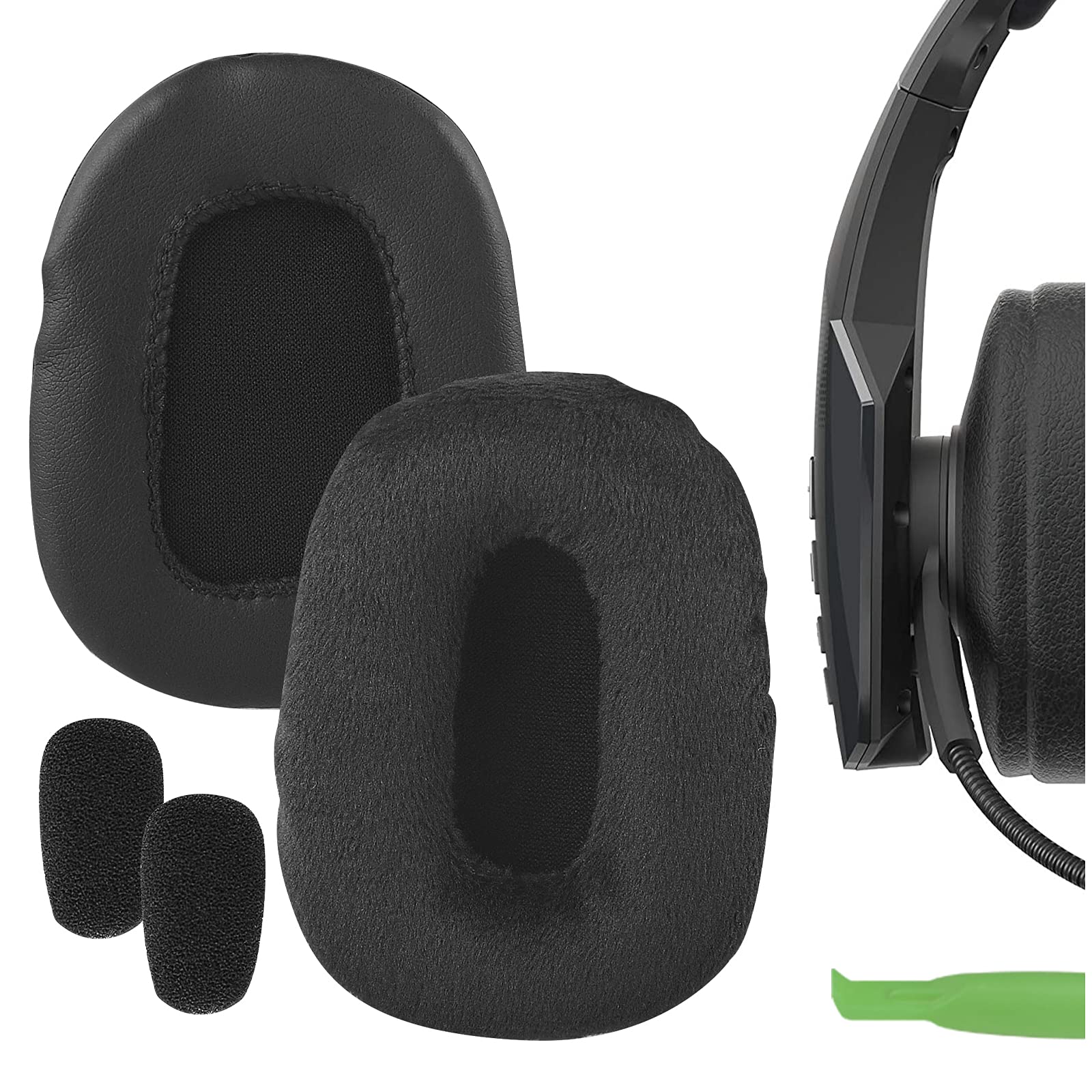 Geekria Comfort Velour Replacement Earpads and Mic Windscreen Foam Set Compatible with BlueParrott B450-XT, B450XT (204270) Headphones (Black)