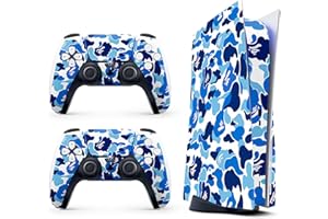 HK STUDIO Skin Sticker for Game Console 5 Cover - Blue Camo, Compatible with Both Disc Edition & Digital Edition (not Slim Ver) - 2 Controller Skins & Console Skin - No Bubble, Full Protection, Removable