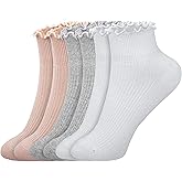 Joyingtwo Womens Ankle Casual Socks Lace Ruffle Low Cut Knit Cotton Lettuce Socks for Women Girls