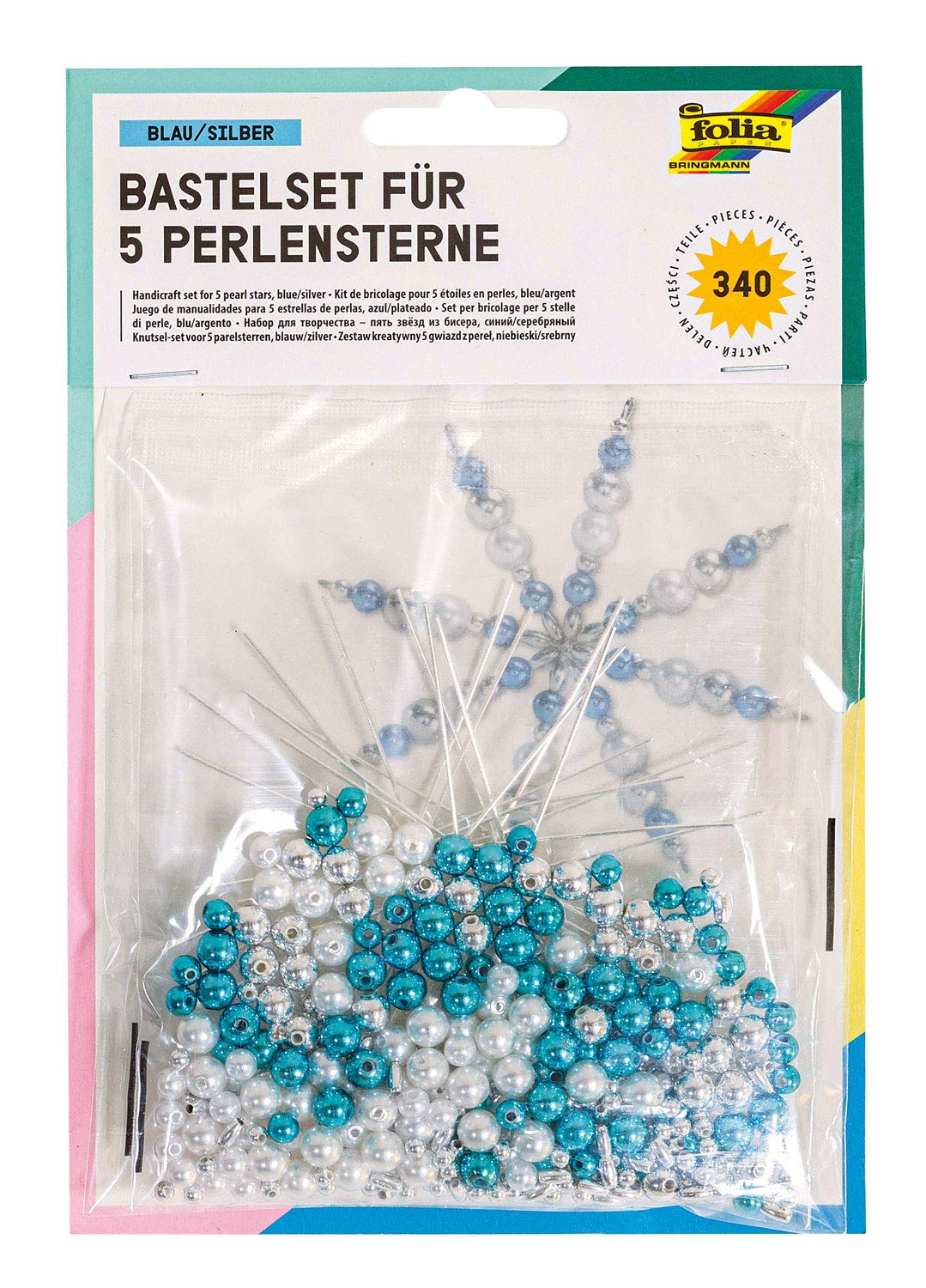 Folia 12530 - Bastelset Für 5 Perlensterne, blau/Silber/Perlweiß — image 1