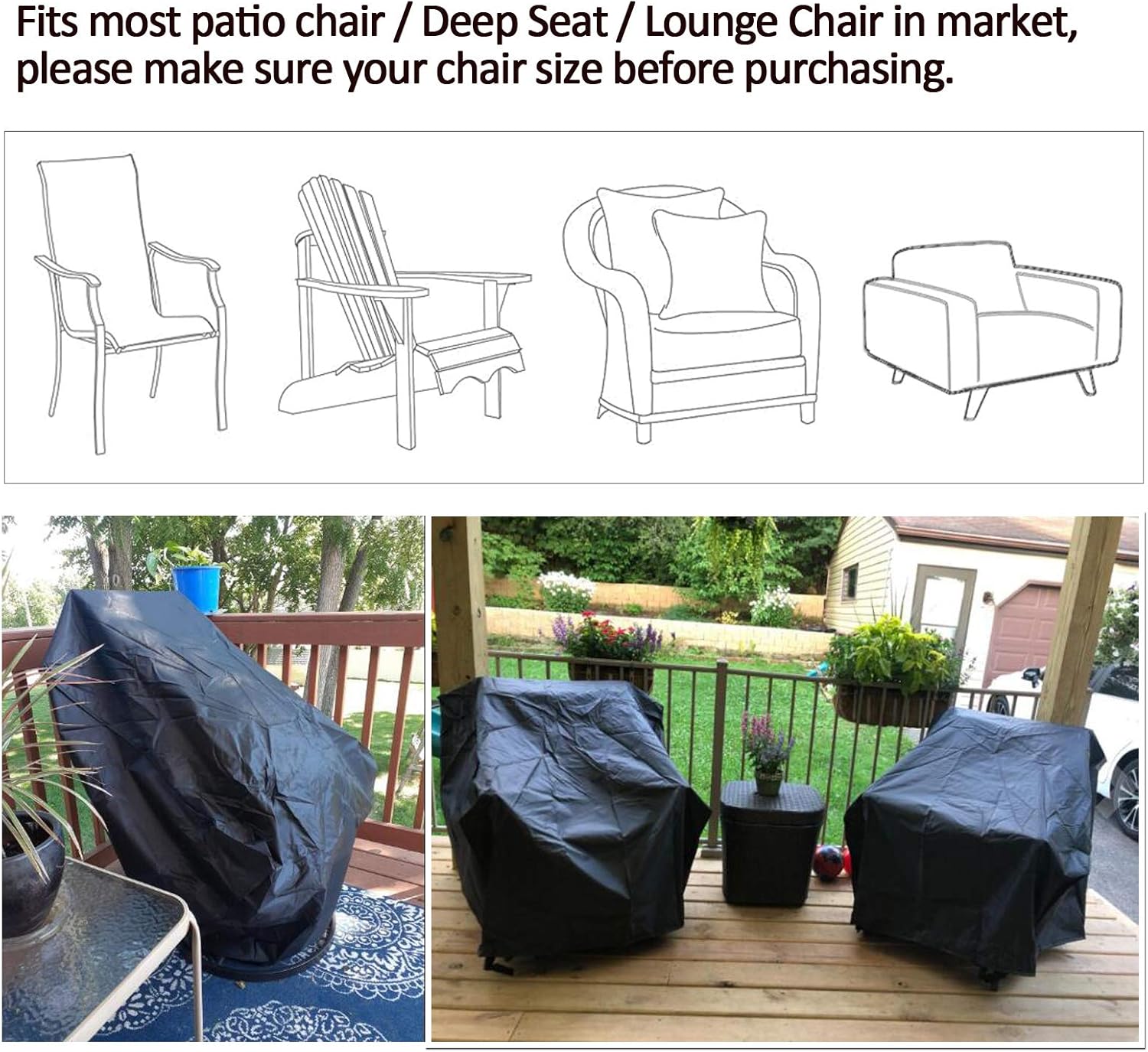 Oslimea Patio Chair Covers Set of 2, Waterproof Chair Cover for Lounge Deep Seat Cover Outdoor Chair Cover, with Drawstring and 4 Buckles Design, 38''Lx31''Dx29''H: Kitchen & Dining