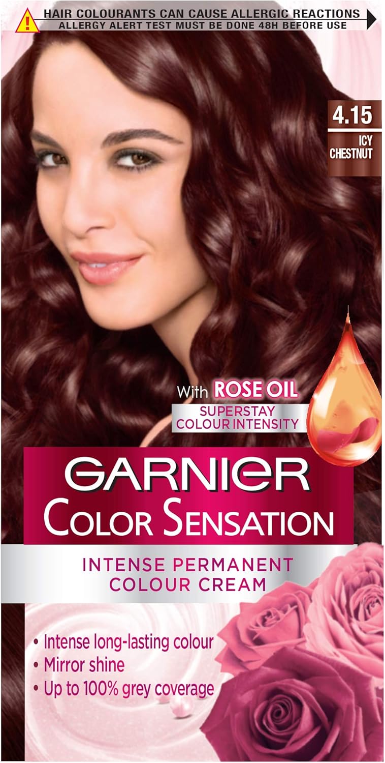 Garnier Color Sensation Brown Hair Dye Permanent 4 15 Icy Chestnut Brown Amazon Co Uk Beauty