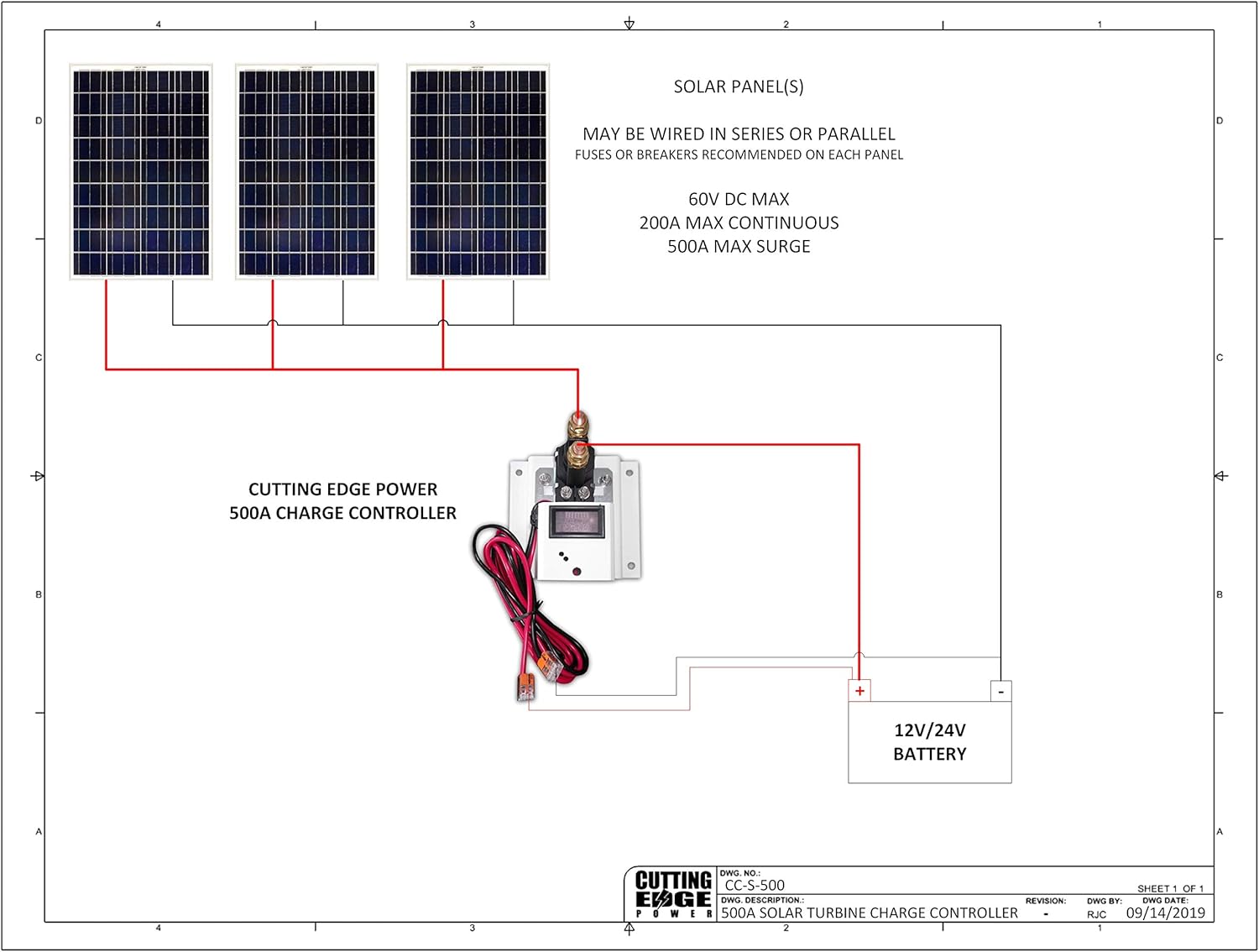 Cutting Edge Power 500A 12V / 24V DC Charge Controller for Wind Turbine(s) or Solar Panel(s) (12V for Solar Panel(s)) : Garden & Outdoor
