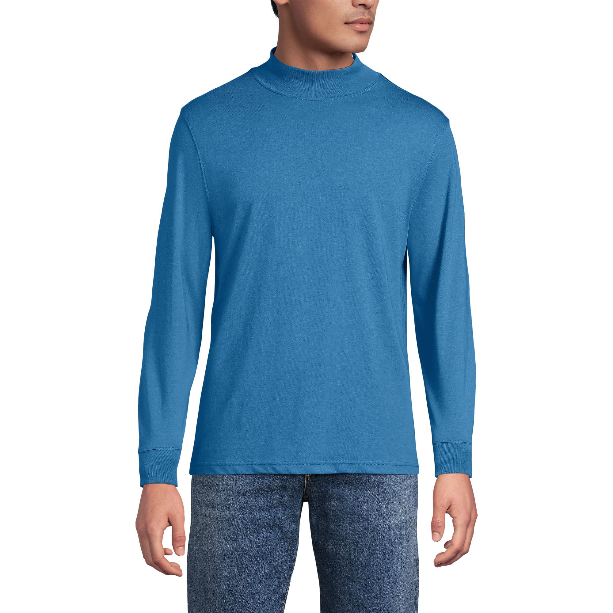 Lands' End Mens Long Sleeve Super-T Mockneck Blue Hyacinth Regular Large Image Lands' End Mens Long Sleeve Super-T Mockneck Blue Hyacinth Regular Large Image