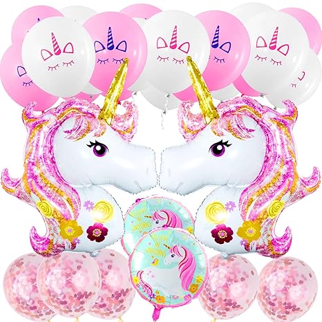 MOOKLIN - 29 Stück Einhorn Party Dekorationen Set für Mädche Junge, 20pcs Latex Ballons, 2pcs 110cm Einhorn Folienballons, 2p