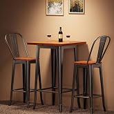 Aiho Bar Table and Chairs Set, Pub Table and Chairs Set of 2, with Elm Solid Wood and Thickened Metal Frame, for Bar, Small Space, Bistro Cafe